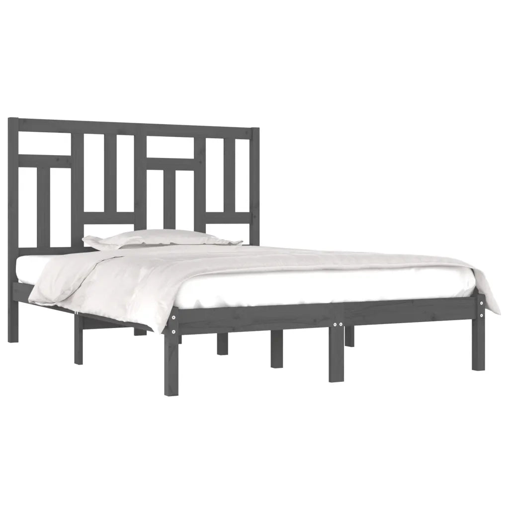 Giroletto-Struttura Letto Grigio in Legno Massello di Pino 200x200 cm 152674