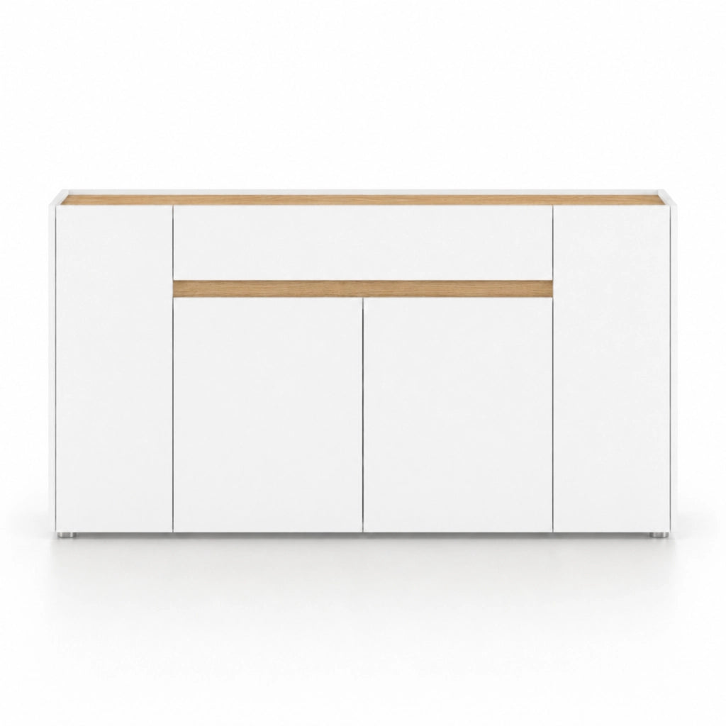 Mobile Contenitore Credenza Moderna In Melaminico Con 4 Ante E 1 Cassetto Design Senza Maniglie Per Soggiorno Sala Da Pranzo 170 X 85 X 40 Cm Bianco E Rovere