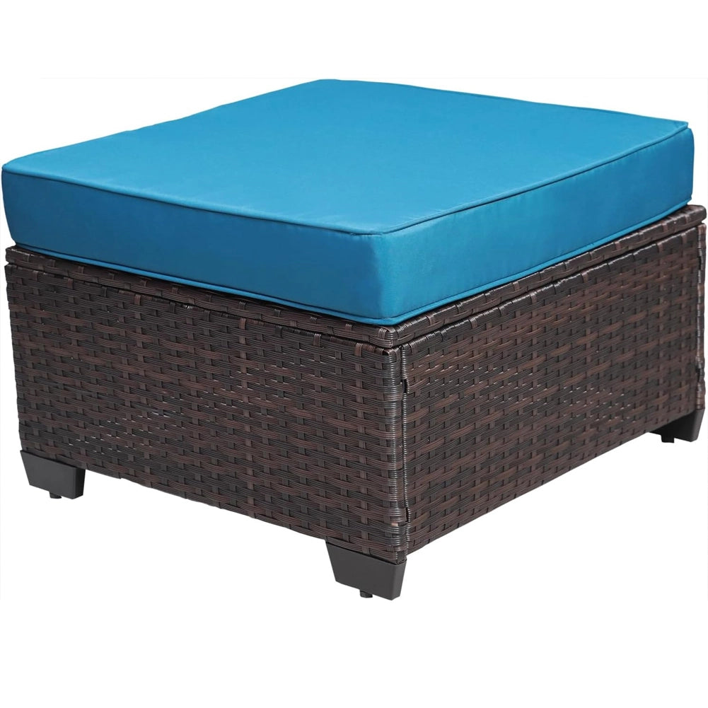 Set Patio Divano Modulabile da Esterno in Polyrattan con Cuscini Blu da Giardino