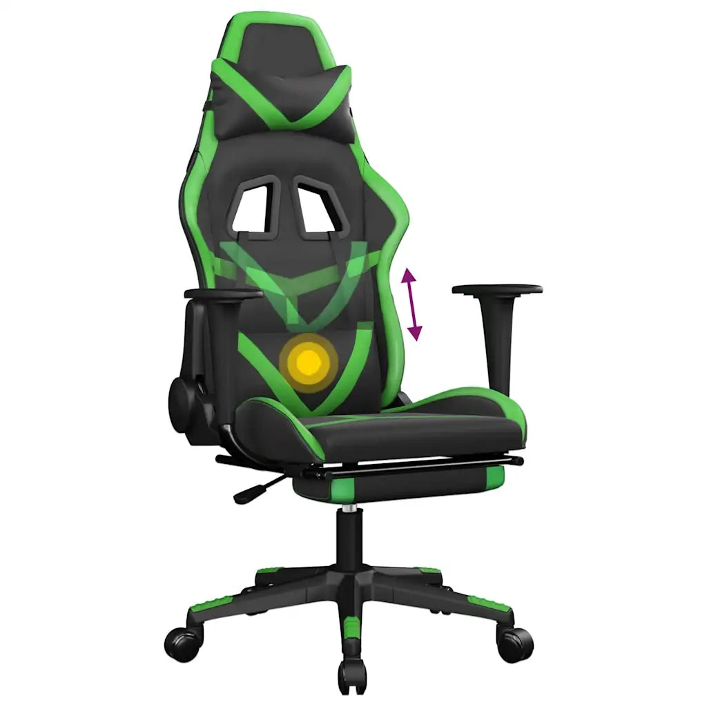 Sedia da Gaming | Sedia da e-sports Massaggio Poggiapiedi Nero e Verde Similpelle