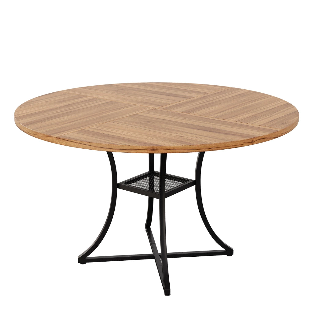 Tavolo rotondo da pranzo 100 cm in MDF effetto noce e metallo nero; con ripiano inferiore
