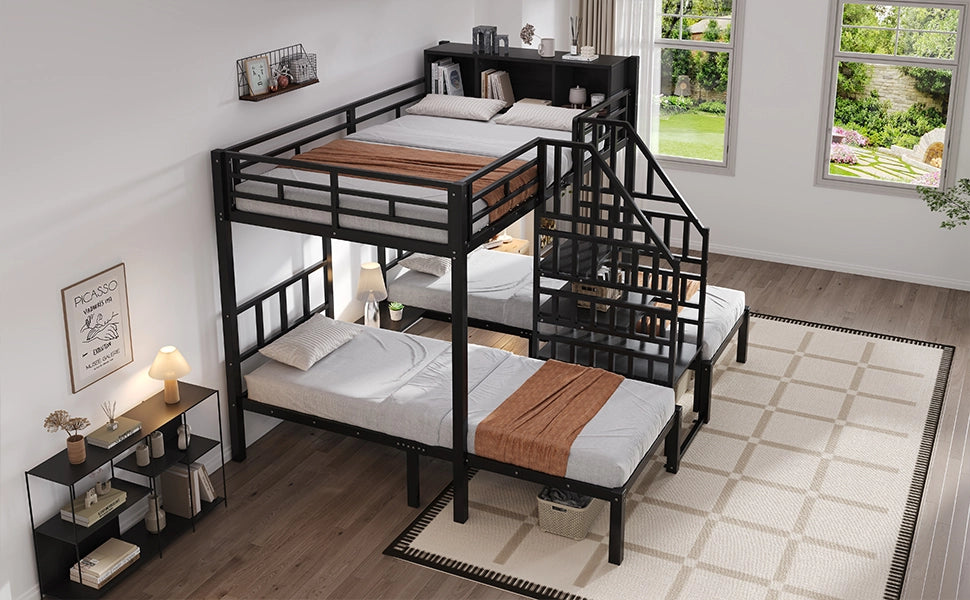 LETTO A CASTELLO 239x208x161 cm Nero in Metallo e Legno, 3 posti