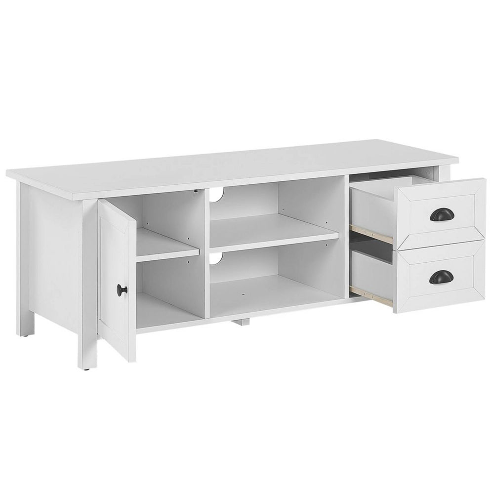Mobile TV Bianco per TV Fino a 54ʺ Cassettiera Stile Rustico Scaffali Gestione Cavi Soggiorno