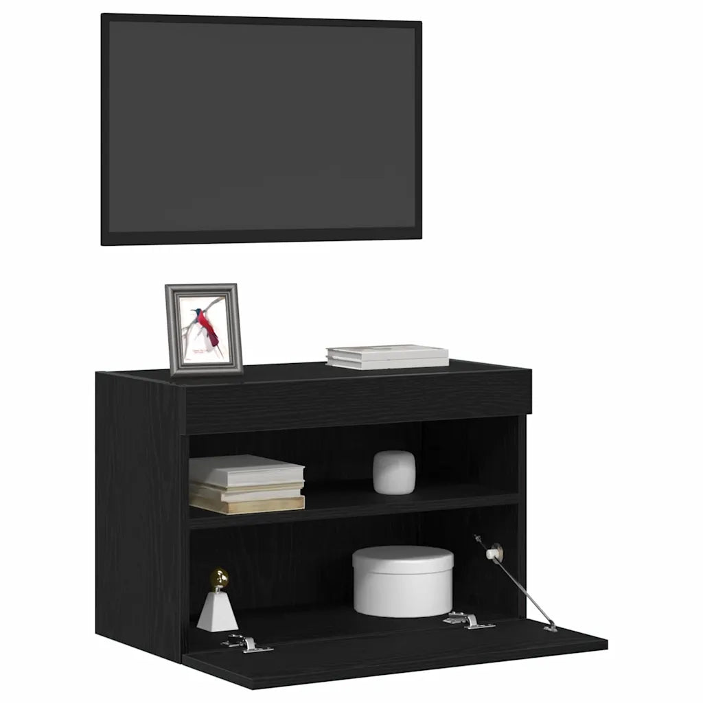 Mobile TV da parete con LED Rovere nero 60 x 30 x 40 cm 862210