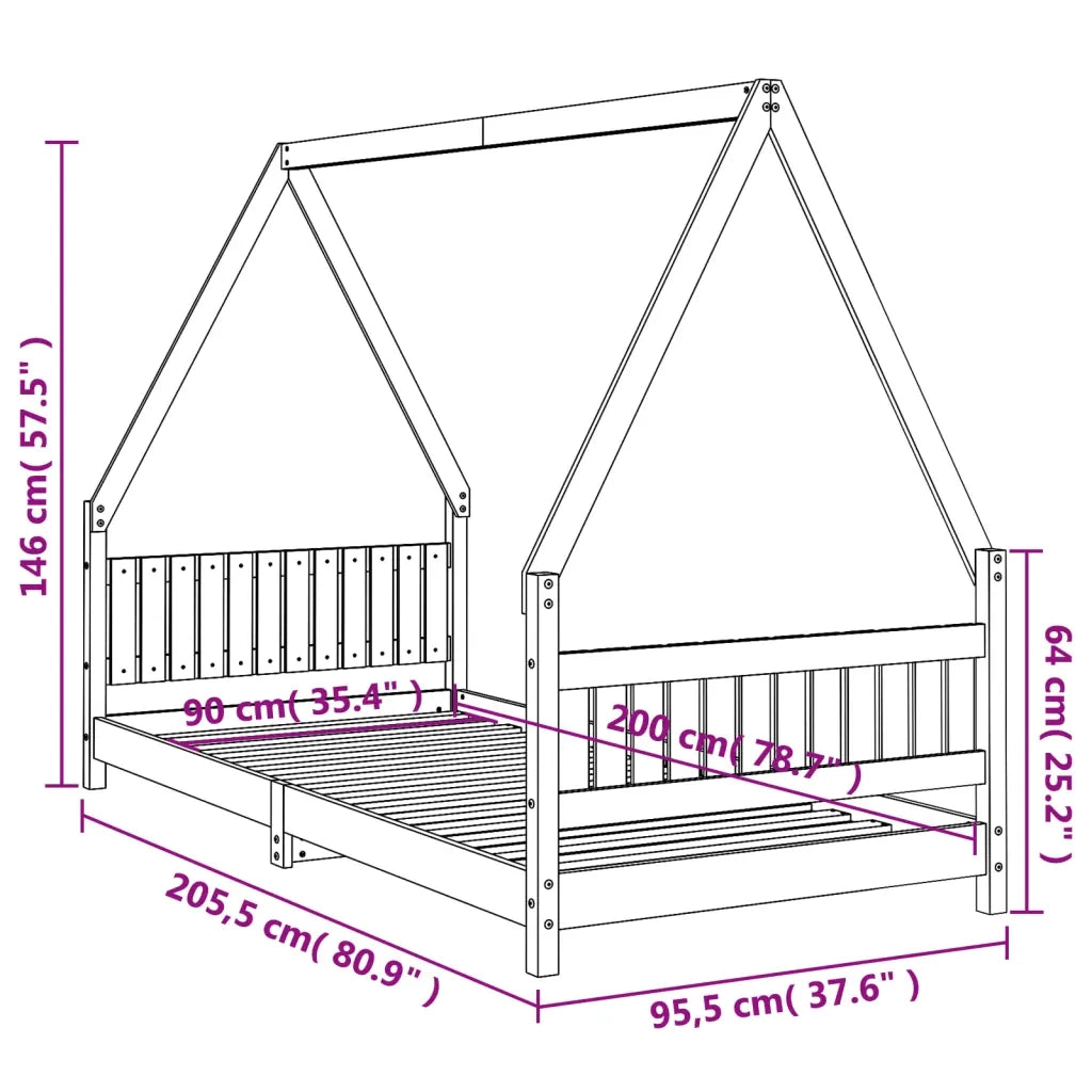 Giroletto per Bambini | Letto Infantile | Lettino Bianco 90x200cm in Legno Massello di Pino