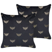 Set di 2 cuscini sparsi in velluto nero 45 x 45 cm Cuscino da lancio con motivo a farfalla Sfoderabile con imbottitura