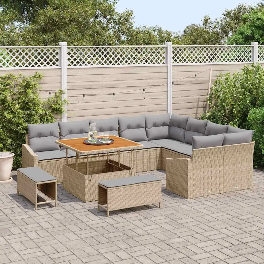 Set Divano da Giardino con cuscino 12 pcs Beige polyrattan 3362687