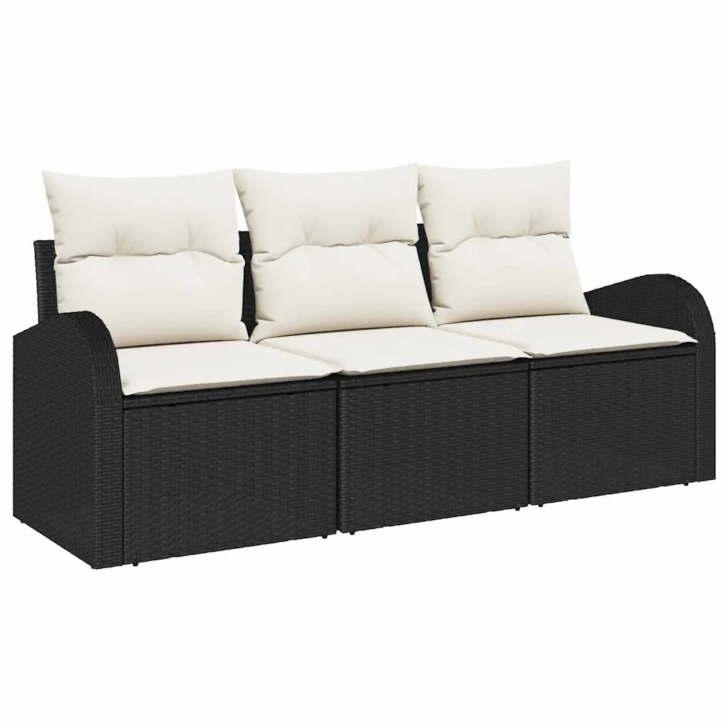Set Divano da Giardino con cuscino 3 pcs Nero Poly Rattan
