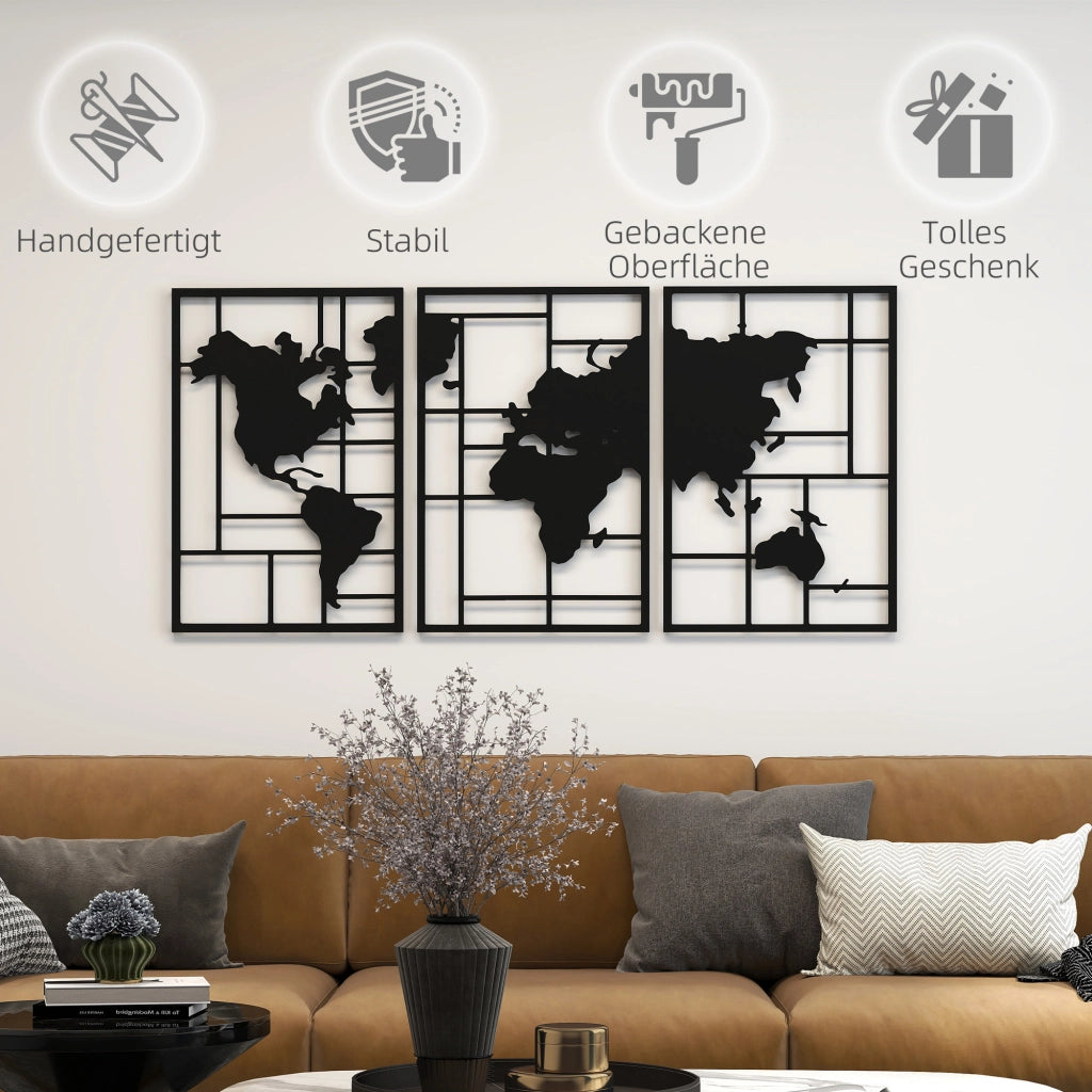 Carta geografica decorativa per parete ¨C zephmum ¨C 3 pezzi, 50x80 cm, nero
