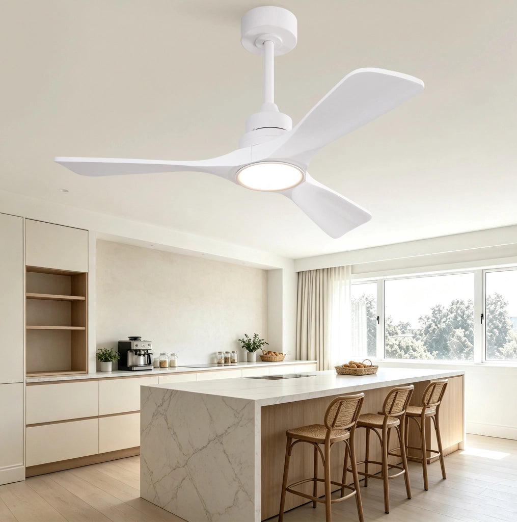 Ventilatore da soffitto 42" con luce LED; 6 velocità; motore DC reversibile; bianco