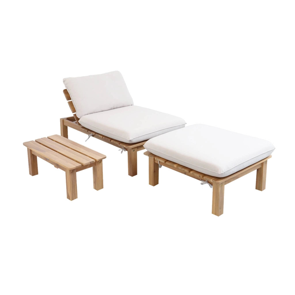 Lettino prendisole modulare in legno multiposizione con tavolino,