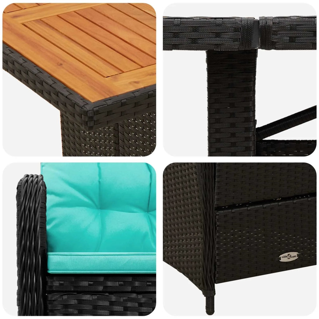 Set da pranzo per esterni 7 pz Nero e Turchese polyrattan 3422376