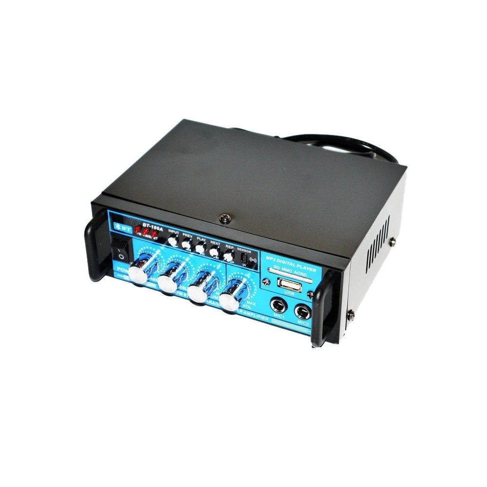 Trade Shop - Amplificatore Audio 12v 220v Usb Sd 2 Microfoni Mp3 Fm Casa Auto Karaoke Bt188a -