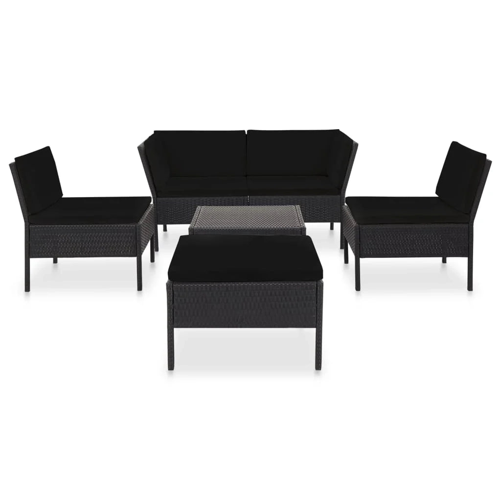 Set mobili da giardino set da esterno 6 pezzi con cuscini in polyrattan nero 02_0016918