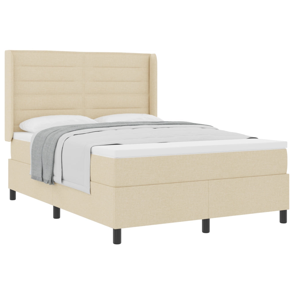Letto Box Spring con Materasso Crema 140x190 cm Tessuto