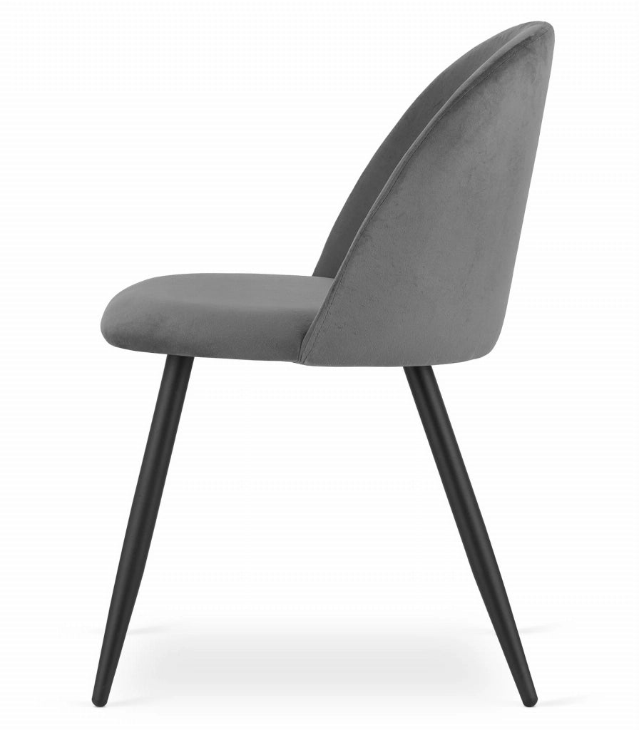 Valora Bello Chair in velluto grigio scuro con gambe nere, set da 3