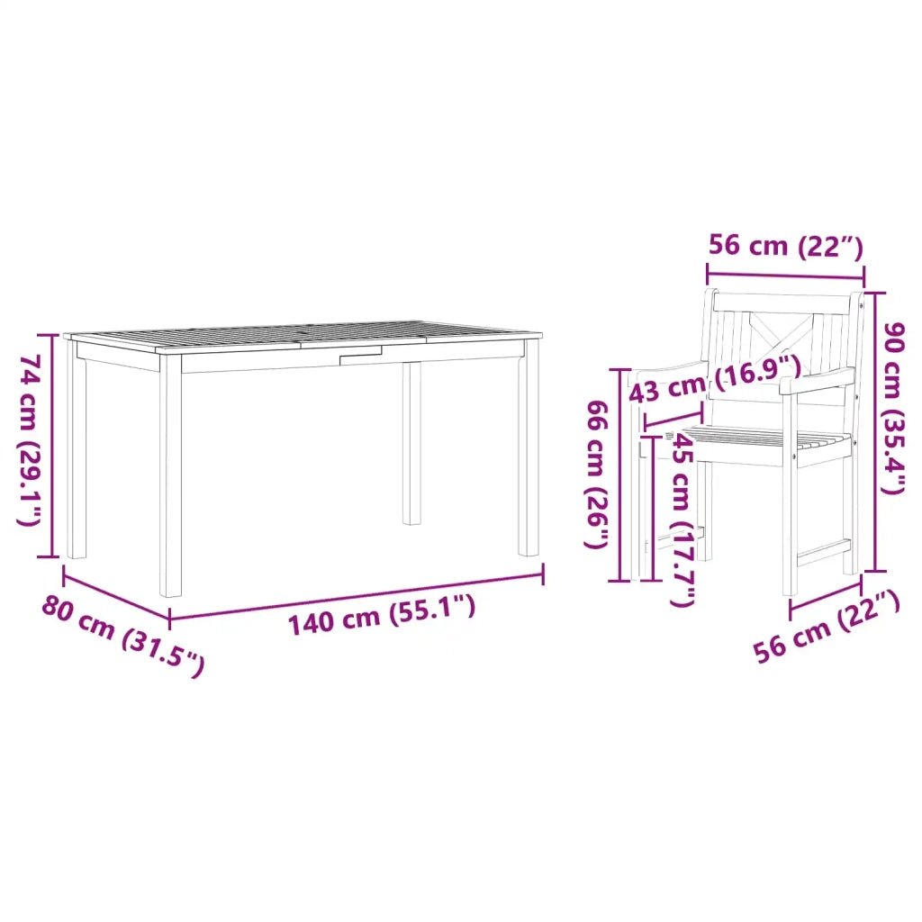 Set da Pranzo per Giardino 7 pcs Marrone 3375651