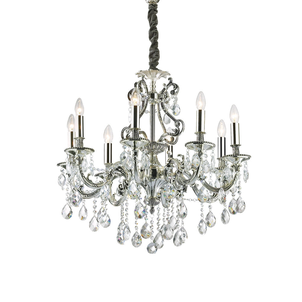 Lampadario Classico Gioconda Metallo-Cristallo Argento 8 Luci E14
