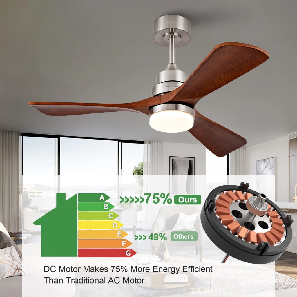 Ventilatore da soffitto in legno 42 pollici con luce e telecomando, per interni ed esterni, 3 pale legno, 3CCT dimmerabile, 6 velocit¨¤