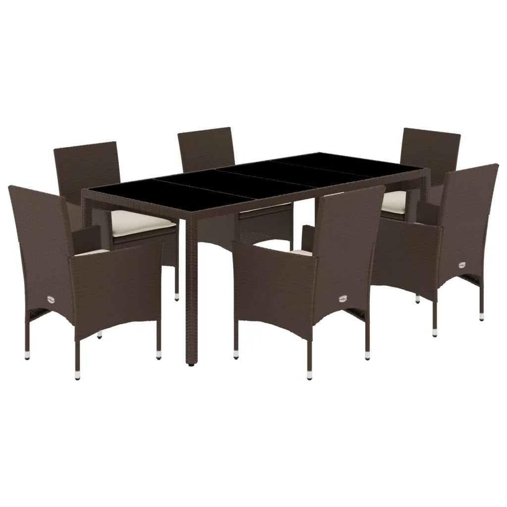 Set Pranzo da Giardino 7pz con Cuscini Marrone Polyrattan Vetro 3278553