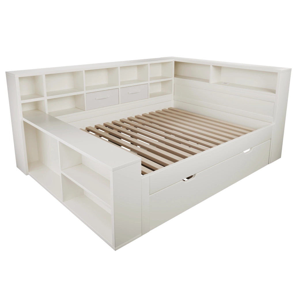 Letto contenitore 140x200 cm con letto estraibile; USB e Type-C; bianco