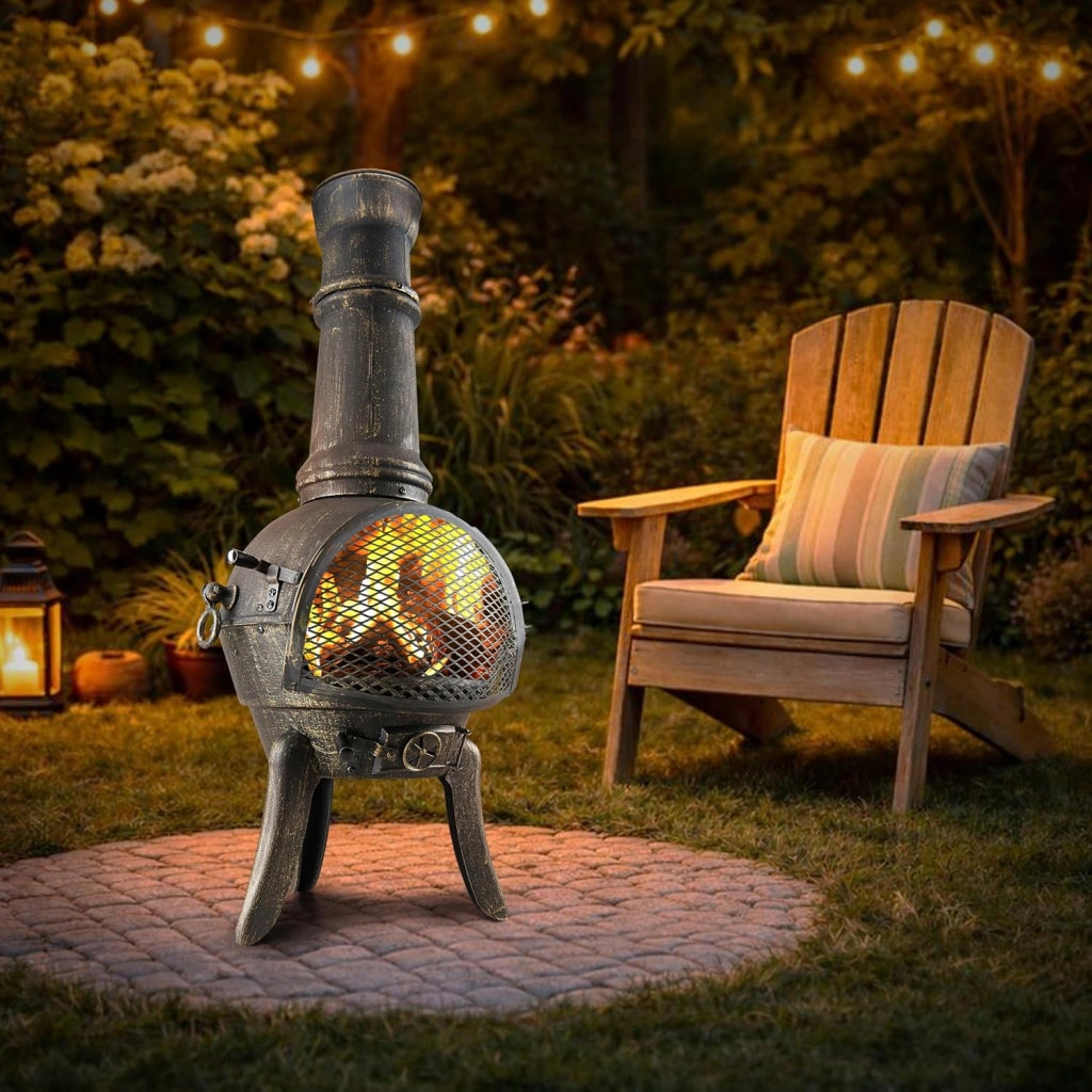 ® Stufa da Giardino Camino da Esterno Caminetto Ø44cm 112cm Riscaldamento Terrazza Braciere