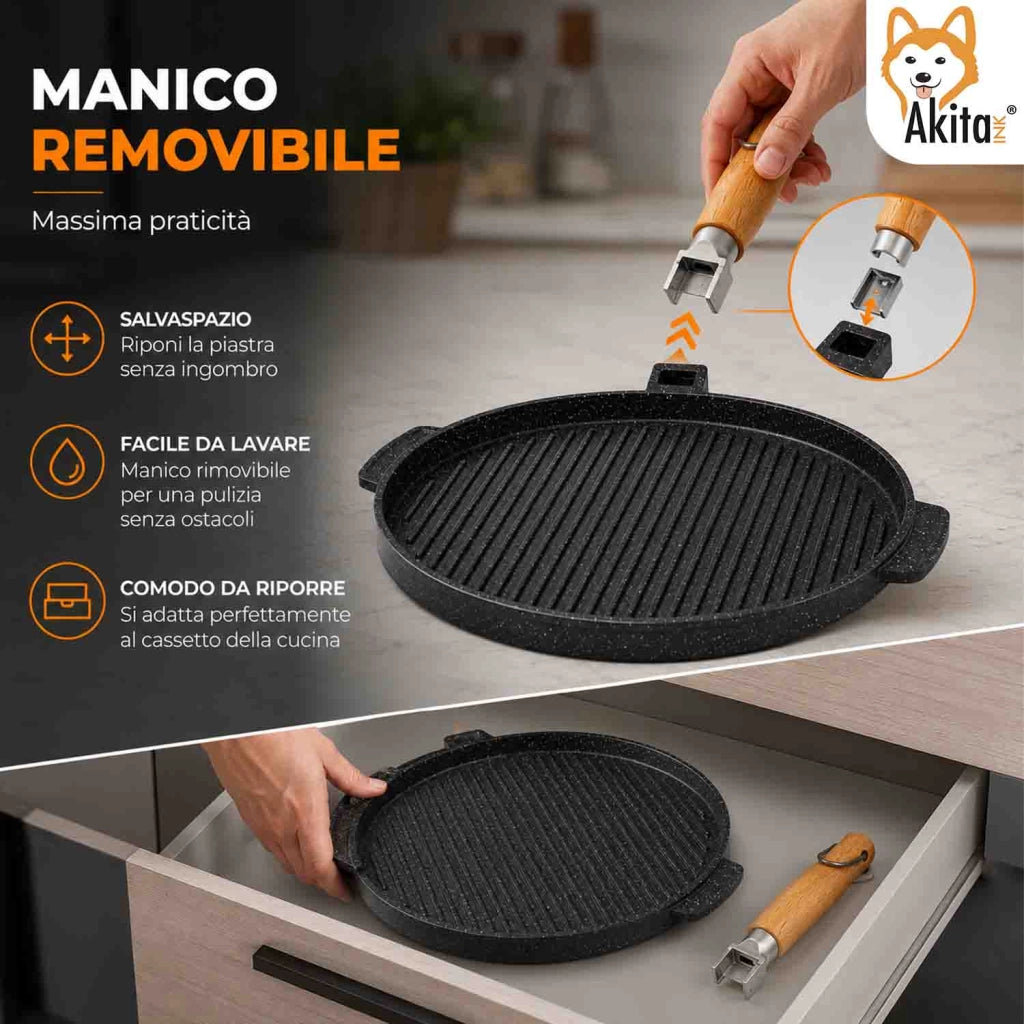 Akitaink Piastra Grill Double Tonda 28 cm Antiaderente Alluminio