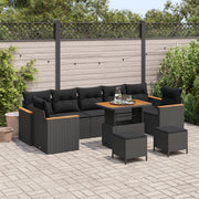 Set di Divani da Giardino  10 Pezzi con Cuscini Nero Polirattan Acacia