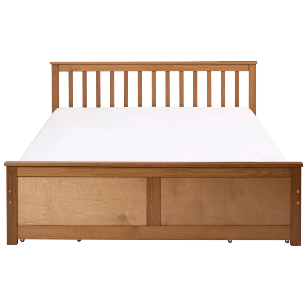 Letto matrimoniale in legno di pino e MDF 160 x 200 cm con contenitore a 4 cassetti marrone stile minimalista