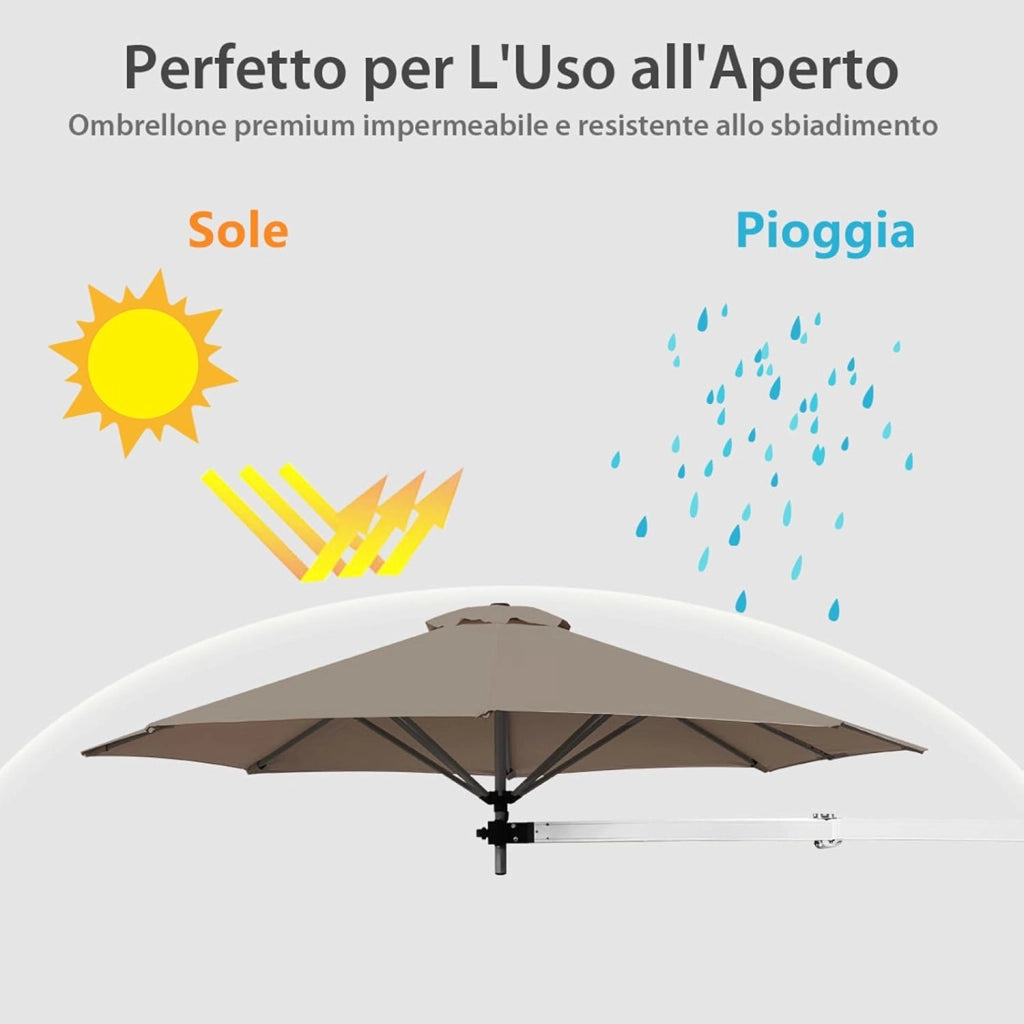 Ombrellone da Parete 250 cm, Ombrellone da Muro per Giardino con Angolo Regolabile, Parasole Esterno Pieghevole Anti UV, per Giardino, Balcone e Cortile (Marrone)