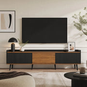 Mobile TV a 3 ante con struttura compatta, nero e finitura naturale