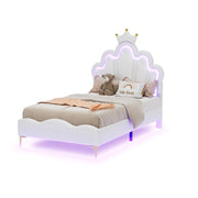 Letto per Bambini 90 x 200 cm; Letto Singolo con LED Regolabile e Testiera Imbottita; senza Materasso; Bianco