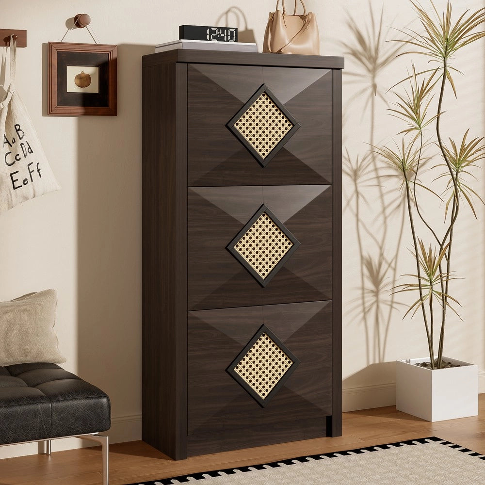 Scarpiera Vintage in Legno con Ante a Ribalta ¨C MINIMAL ¨C Marrone Scuro 54x25x115 cm