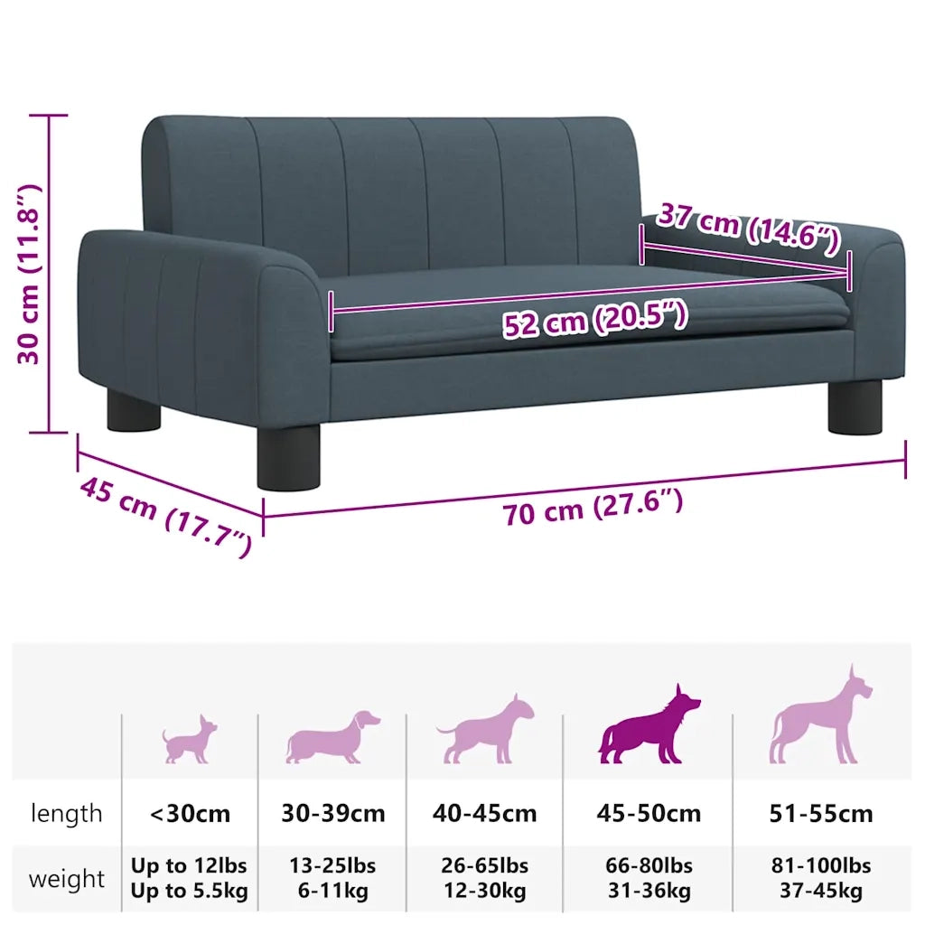 Lettino per Cani Grigio Scuro 70x45x30 cm in Tessuto