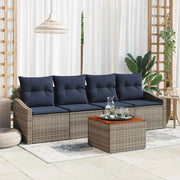 Set Divano da Giardino 5 pcs Grigio e Blu Navy polyrattan