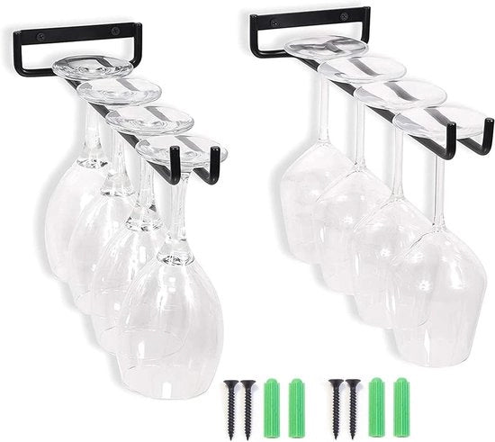 Supporto per bicchieri da vino bianchi 2 pezzi - Sostegno per bicchieri da vino rovesciato - Supporto per bicchieri da vino appeso Bar cucina - Raccoglitore per bicchieri da vino (Nero)