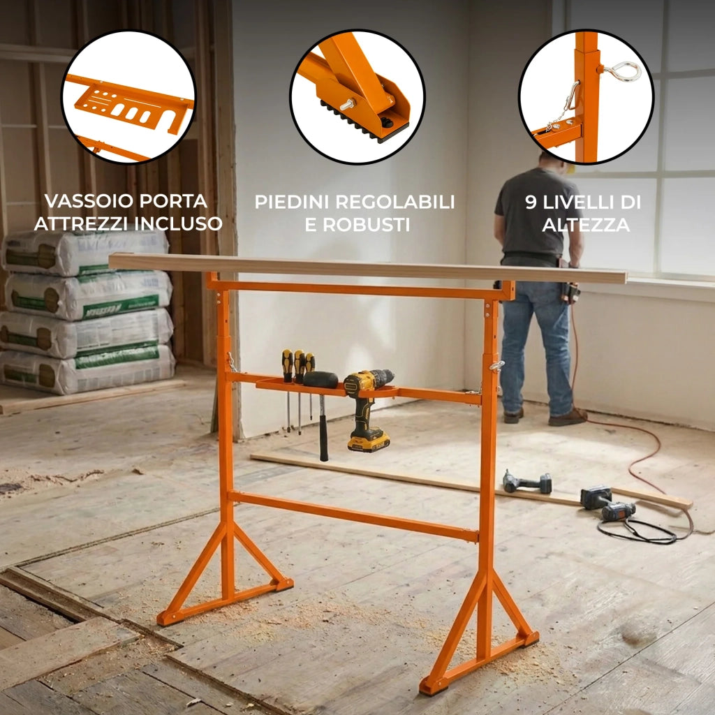 Cavalletti da Lavoro x3 Acciaio Heavy Duty Regolabili Altezza 200kg