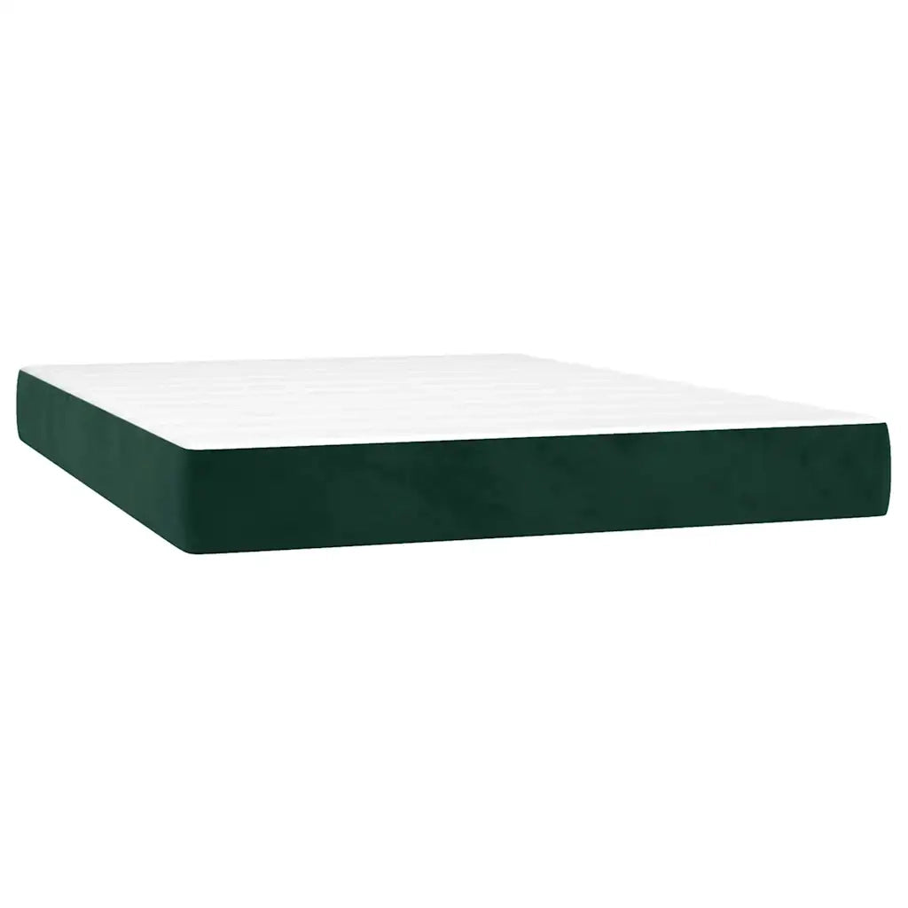 Letto a Molle con Materasso e LED Verde Scuro 140x200cm Velluto 3139748
