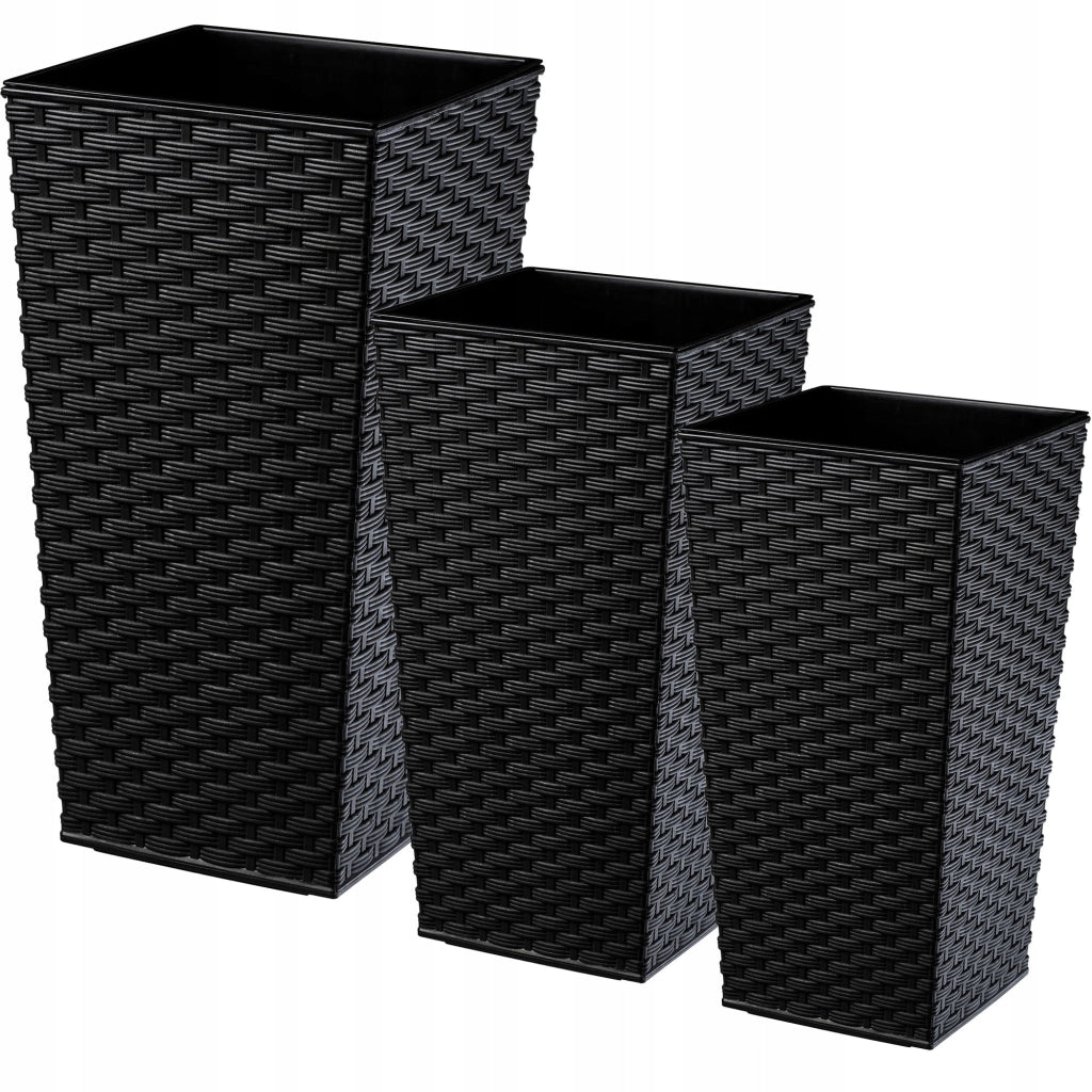 Set di 3 vasi da fiori KADAX, vasi da giardino + inserti, alti e grandi, neri, 37+47+57 cm