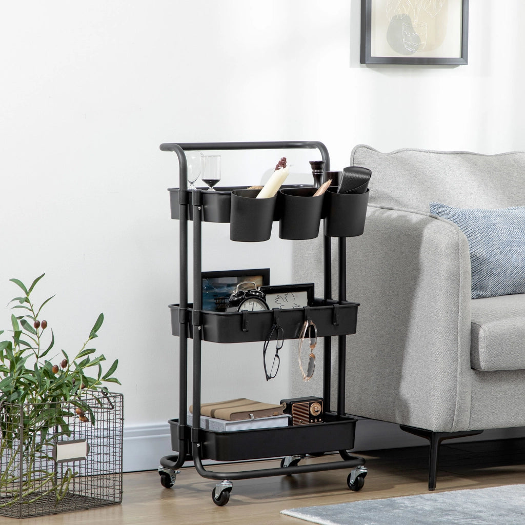 Carrello Multifunzionale con Cassetti e Ganchi ¨C zephmum ¨C Nero 42x38x86,5 cm