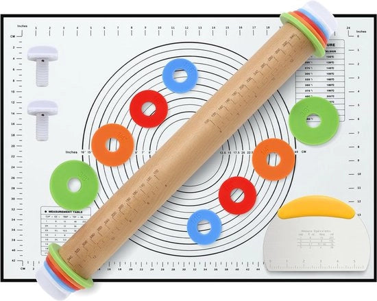 Set di Rotolatrice per Pasta 3 pezzi con Anelli Regolabili e Piastra di Cottura - Ideale per Pizza, Pasta e Pane