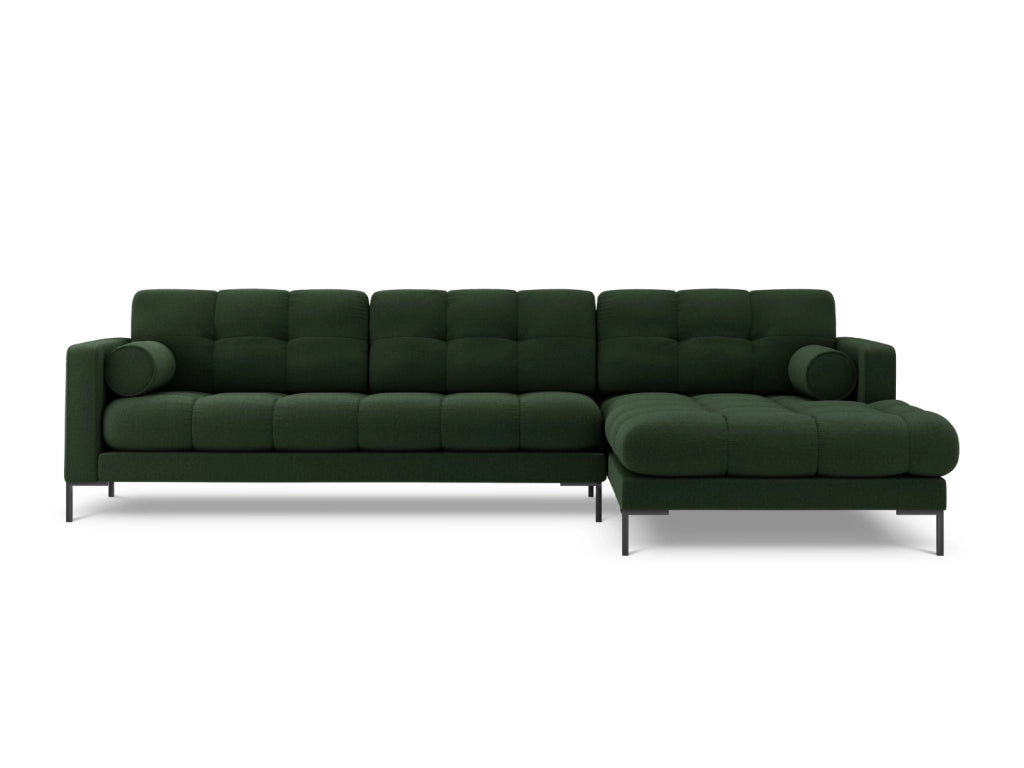 Cosmopolitan Design - Divano angolare destro "Bali" 5 posti in tessuto strutturato verde scuro 
