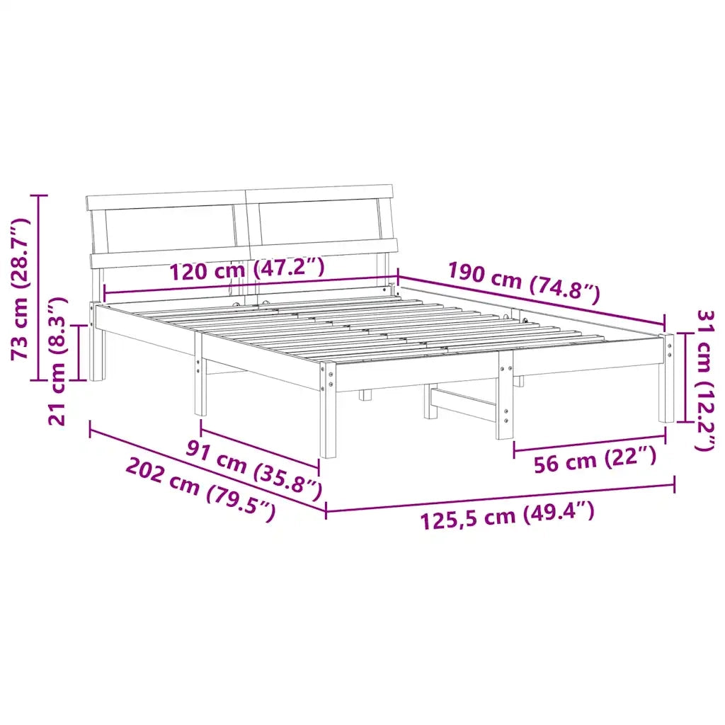 vidaXL Struttura del letto Marrone 120 x 190 cm Legno di pino massello