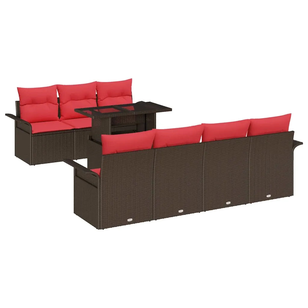 Set Divano da Giardino con cuscino 8 pcs Marrone polyrattan