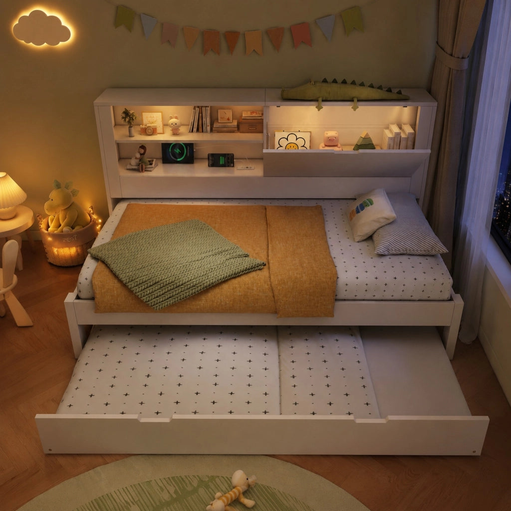 Sofà letto in legno con letto estraibile e vano portaoggetti