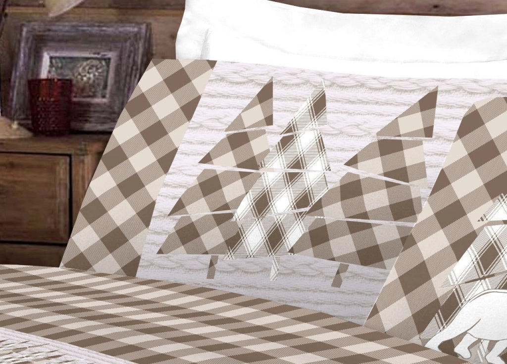 Completo Lenzuola Flanella Pensieri Delicati 100% Cotone Disegno Canada - Matrimoniale - Beige