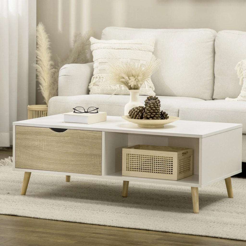 Tavolino da caff¨¨ con cassetti e ripiani ¨C zephmum ¨C 106x58x39,5 cm bianco