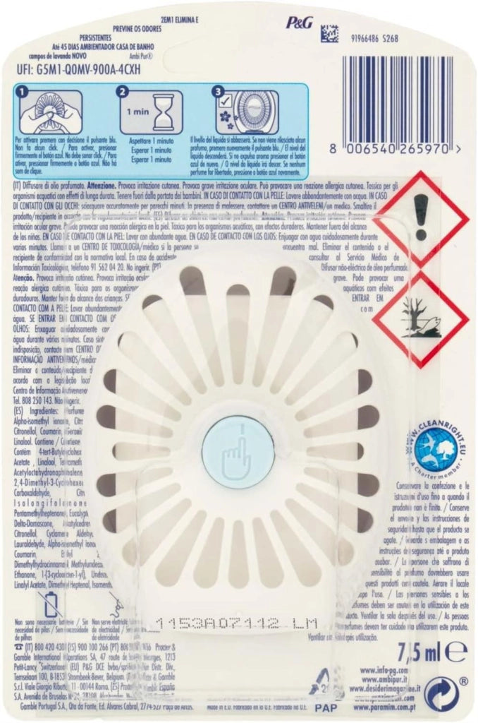 AMBIPUR PROFUMATORE BAGNO ALLA LAVANDA COMBATTE GLI ODORI FINO A 50 GIORNI