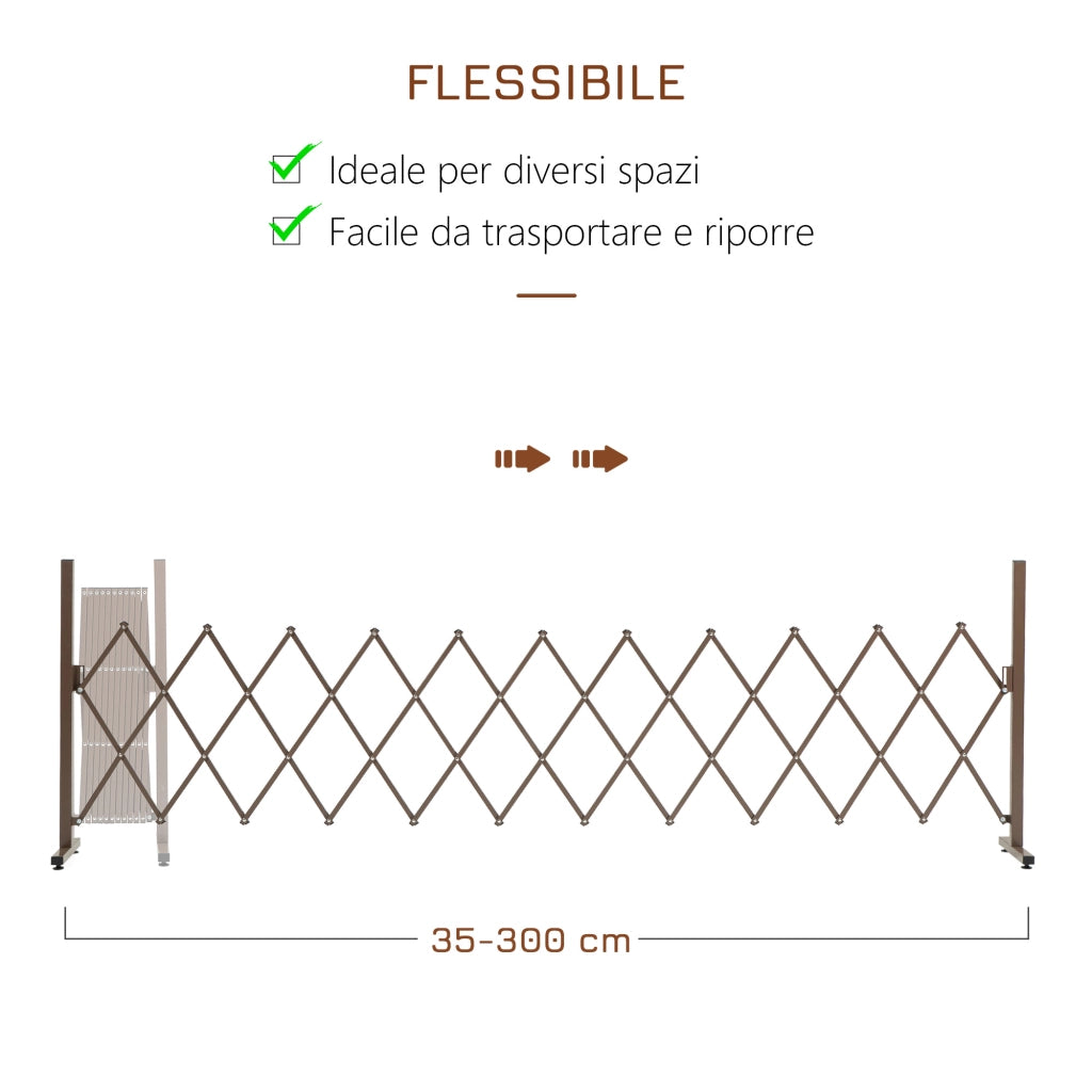 Recinzione per Giardino a Larghezza Regolabile. in Metallo e Alluminio. 300x31x103.5 cm. Marrone Scuro