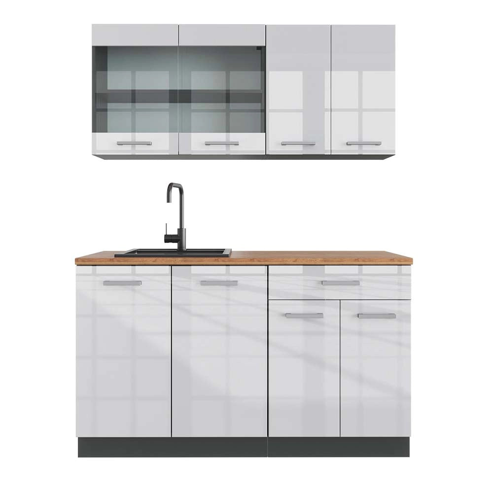 Vicco Cucina monoblocco Bianco lucido/antracite 140 cm , PL Rovere